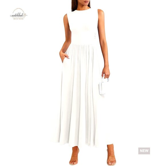 Sleeveless Maxi Dress with Pockets A-Line Flowy Casual Sundress